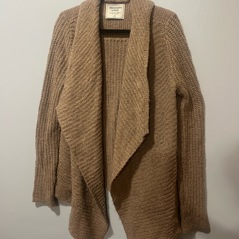 Abercrombie & Fitch Open-Front Knit Cardigan in Camel Brown
